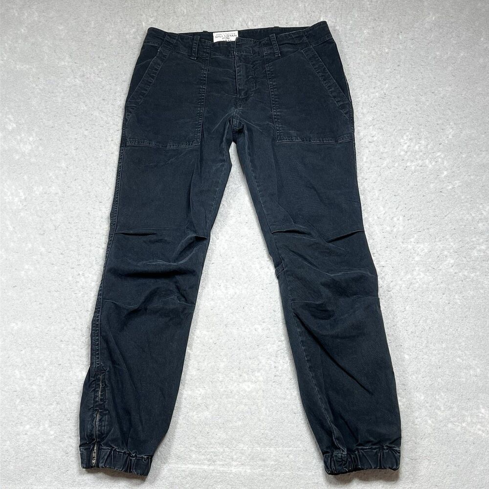 Nili Lotan French Military Pants Size 2 Black Cargo Jogger Cotton Zip Ankles
